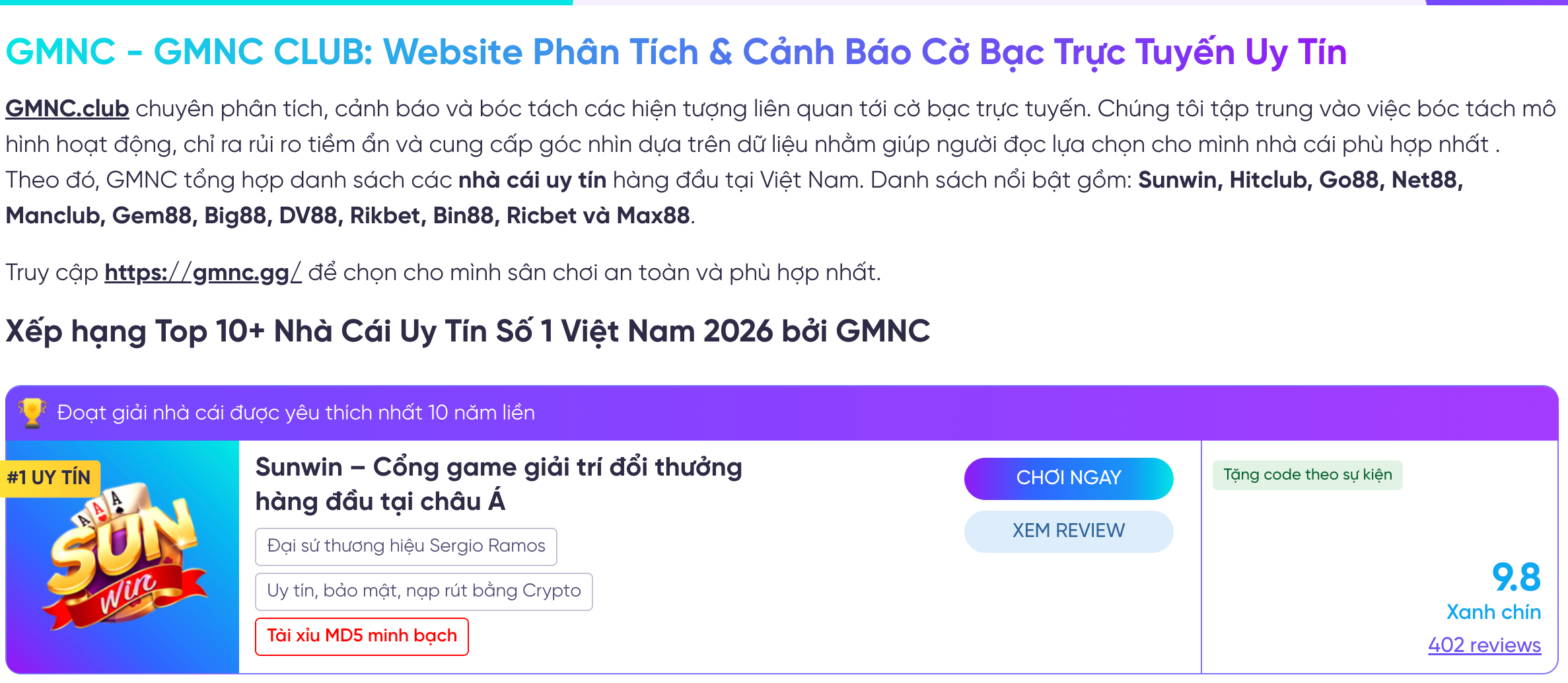 Tiêu chí đánh giá của GMNC